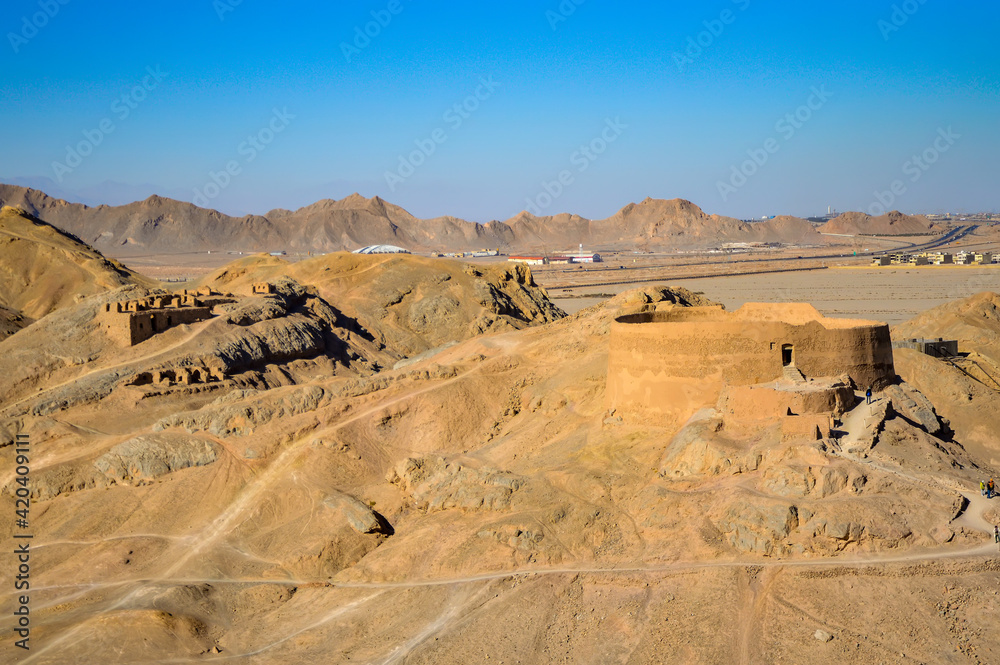 Yazd, Iran - December 5, 2015: Tower of Silence, or Dakhme, burial site of Zoroastrians in Yazd, Iran