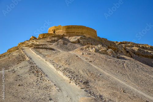 Yazd, Iran - December 5, 2015: Ancient burial site of the Zoroastrians called Dakhme, located on the outskirts of Yazd in Iran photo