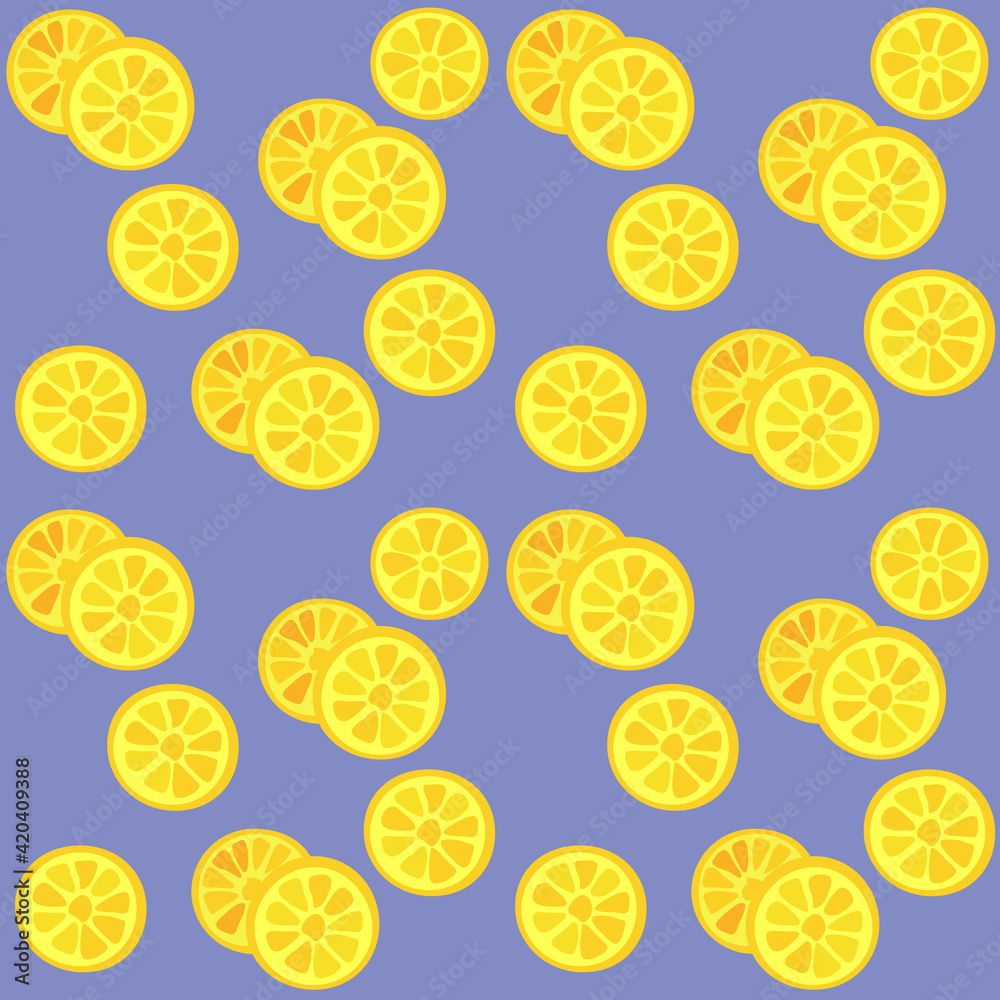 Slices of lemons on a lilac background vector illustration seamless pattern. Bright summer print for paper and fabric is good.