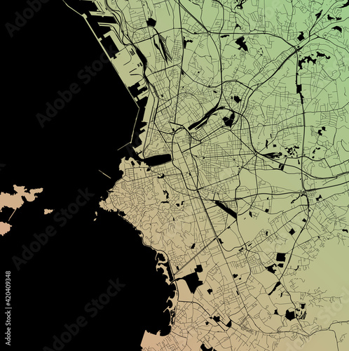 Marseille, France (FRA) - Urban vector city map with parks, rail and roads, highways, minimalist town plan design poster, city center, downtown, transit network