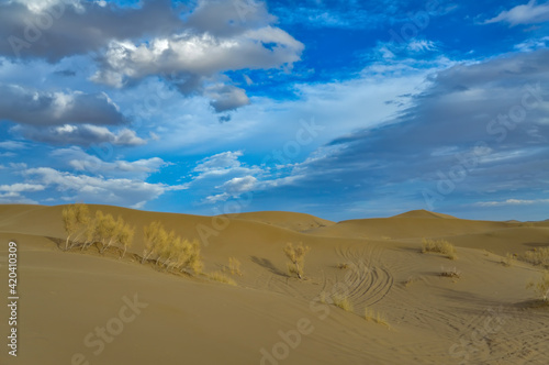 Scenic view of the Varzaneh sand dunes  an ancient desert in central Iran