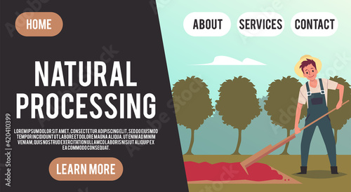 Natural processing of coffee website banner template flat vector illustration.