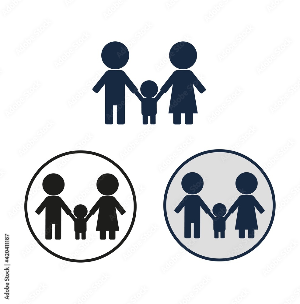 Family simple vector icon. Round black and white symbol of mom, dad and ...