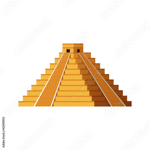 Ancient Mayan pyramid - yellow Mesoamerican temple  isolated