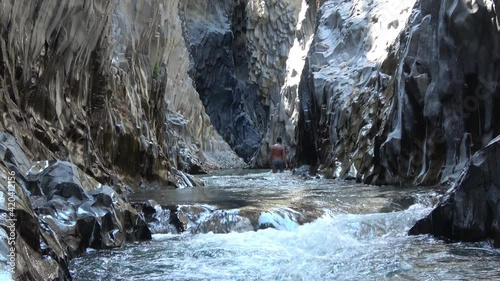 Alcantara river gorge near to Etna volcano in Sicily, Italy. Footage 4k
