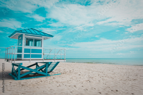 tropical beach with lifeguard cabin, Florida, USA © nadezhda1906
