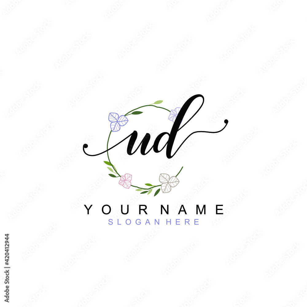 UD beautiful Initial handwriting logo template UD beautiful Initial handwriting logo template