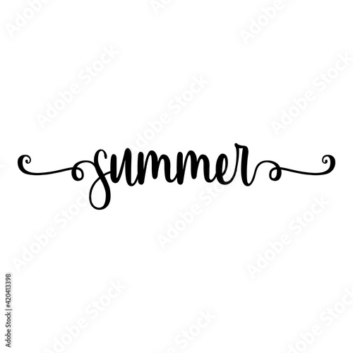 Banner con texto manuscrito summer escrito a mano con florituras en color negro