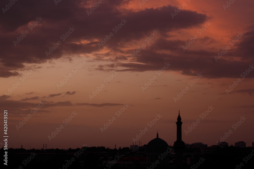 sunset over the city