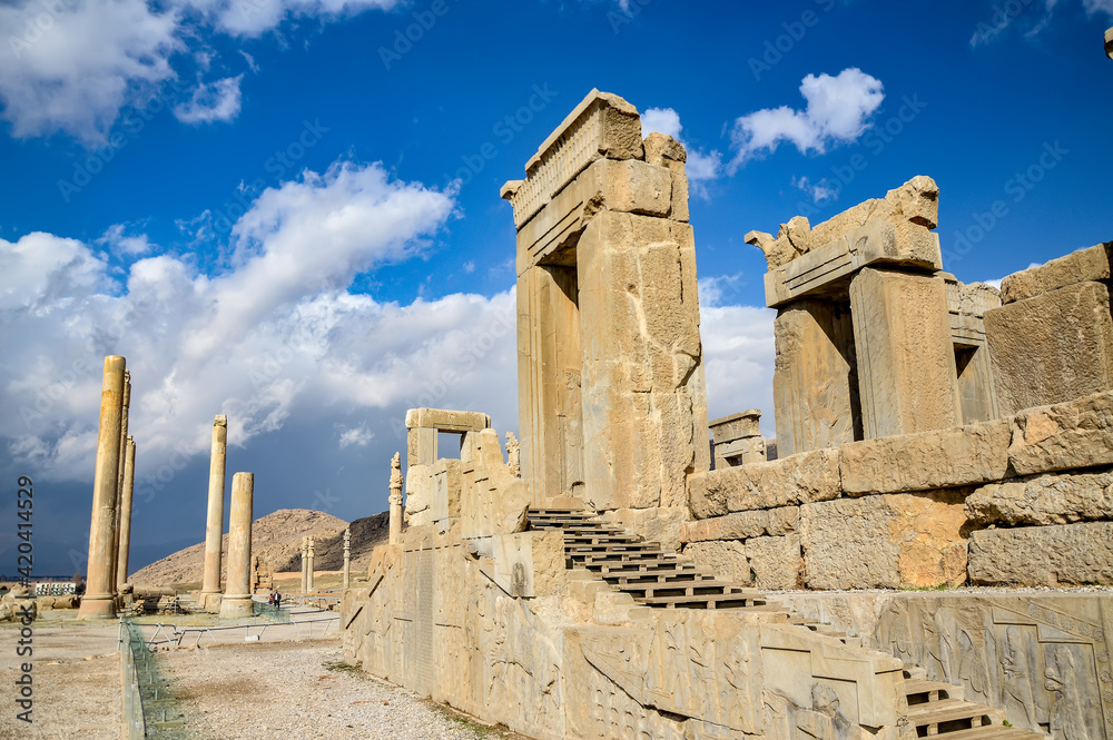 The ruins of Tachara palace at Persepolis, the ancient capital of the Persian empire, located near the city of Shiraz in Iran