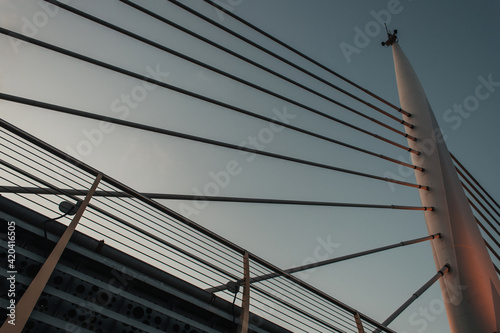 Low angle view of Golden horn metro bridge construction in evening, Istanbul, Turkey