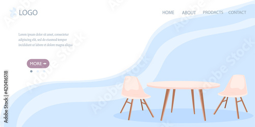 Template for the website of an online store or a website about the interior and home. Table and chairs for the living room, kitchen in the apartment. Concept of production of furniture for the house