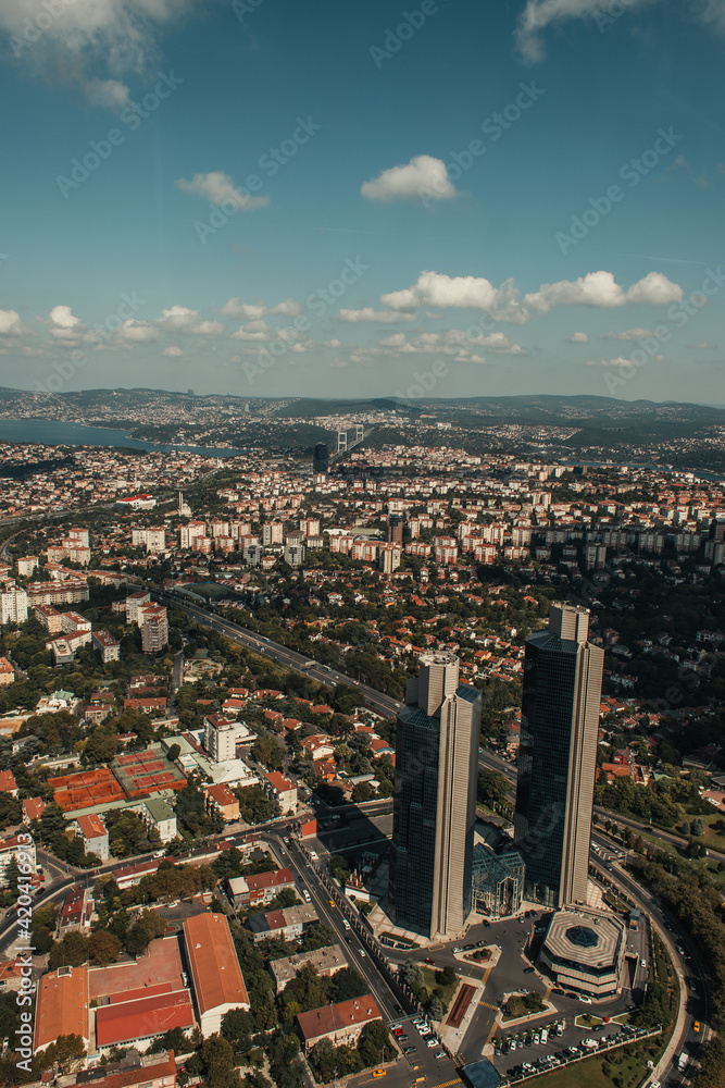 aerial view of Istanbul with skyscrapers and streets