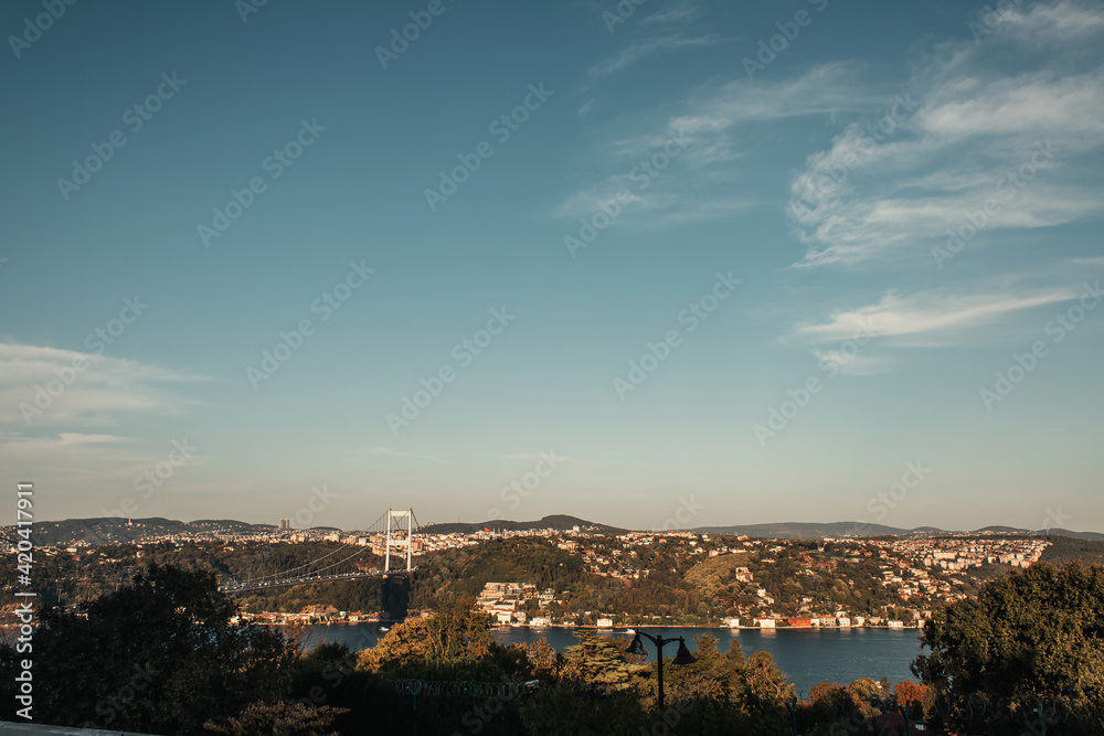 bridge over Bosphorus strait, and picturesque cityscape