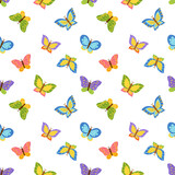 Seamless pattern with cute cartoon colorful butterflies.