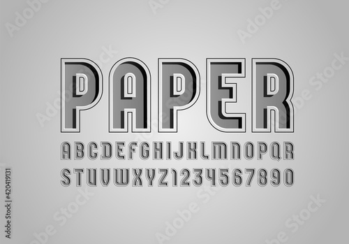 Gray original trendy alphabet, modern paper font, letters and numbers, vector illustration 10EPS
