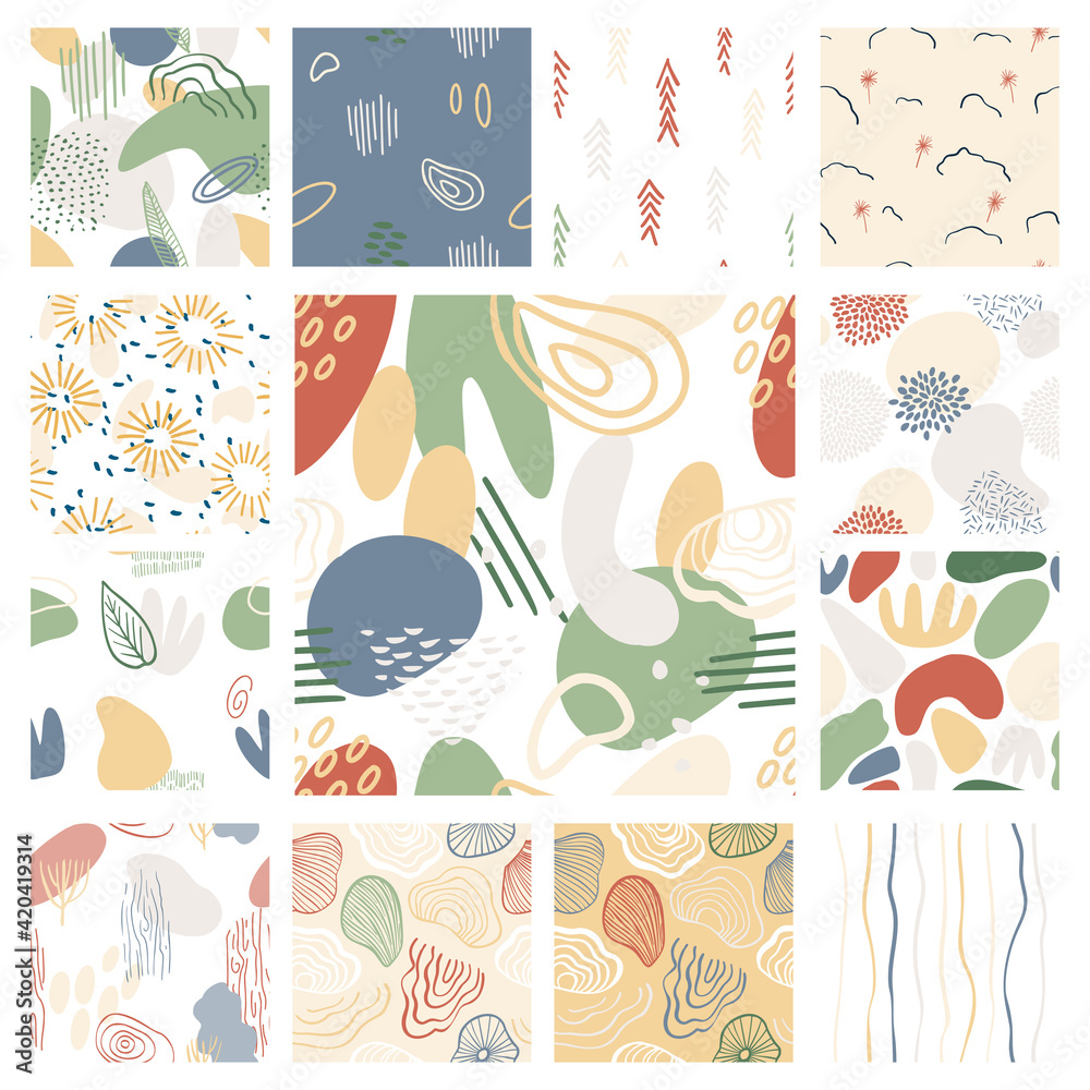 Abstract pattern with organic shapes in pastel colors mustard yellow, pink. Organic background with spots.