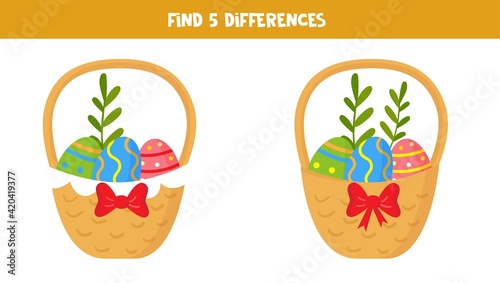 Find 5 differences between pictures. Easter baskets.