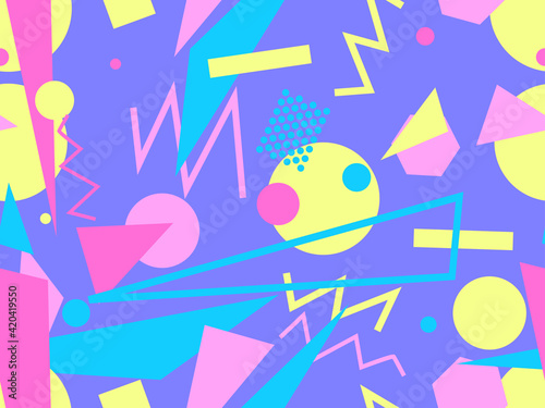 Memphis seamless pattern. Geometric elements memphis in the style of 80's. Trendy retro background for printing on paper, advertising materials and fabric. Vector illustration