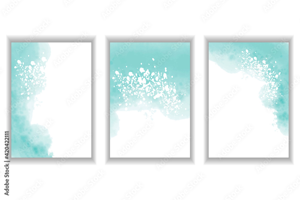 Watercolor cards for invitations, congratulations, business cards. Set of vector illustrations.