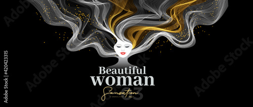 Vector women graphic with artistic colorful hair. Vector element for poster, flyer, cover, website,spa, salon.