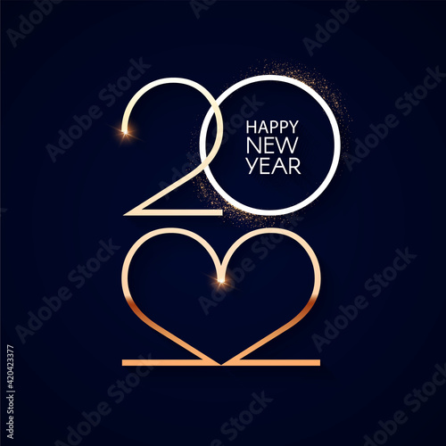 Happy new 2022 year Elegant gold text with light. Minimalistic text template