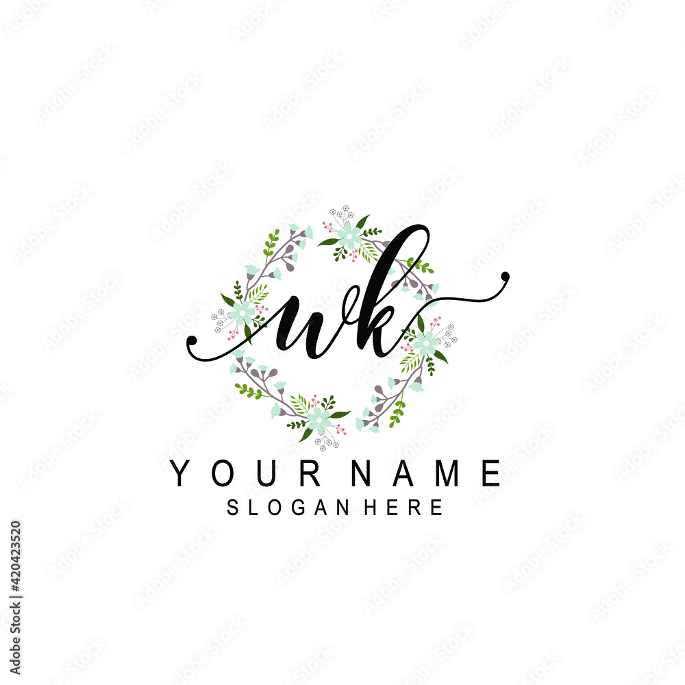 WK beautiful Initial handwriting logo template