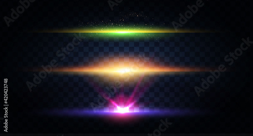 Abstract light effect and lens flare collection. Glowing stars. and sparkles on transparent background. Shining borders