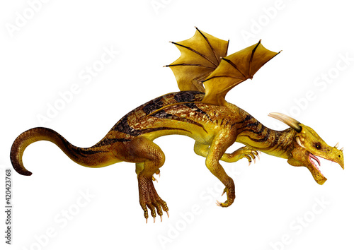 3D Rendering Fairy Tale Dragon on White