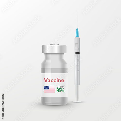 Covid-19 Coronavirus concept. vaccine vial and syringe. quarantine from Wuhan novel coronavirus. pandemic covid-19 outbreak. isolated icon. flat vector illustration