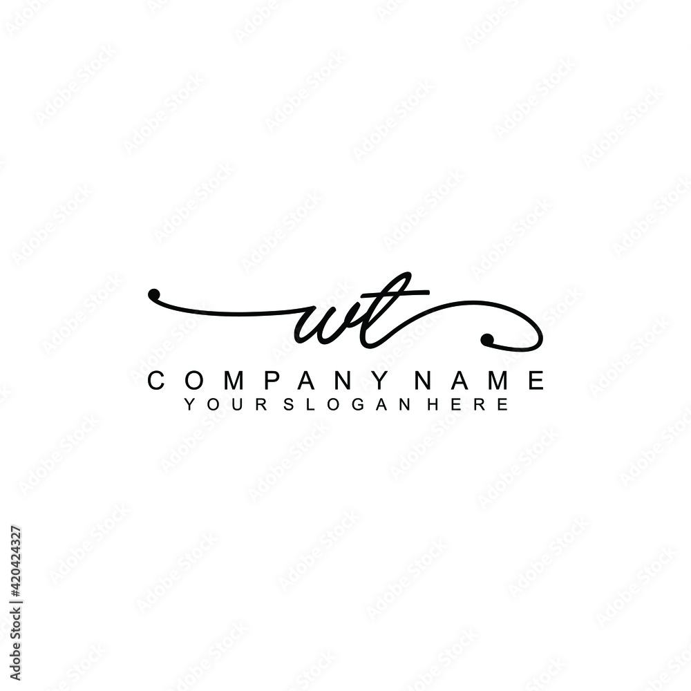 WT beautiful Initial handwriting logo template WT beautiful Initial handwriting logo template