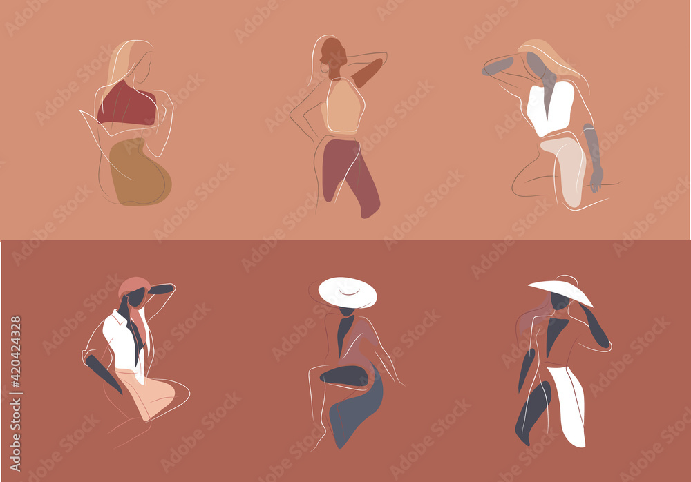 Feminine concept design template and illustration. Woman in minimal ...
