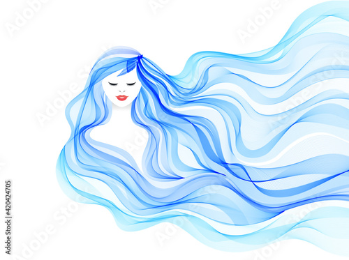 Vector women graphic with artistic colorful hair. Vector element for poster, flyer, cover, website, spa, salon.