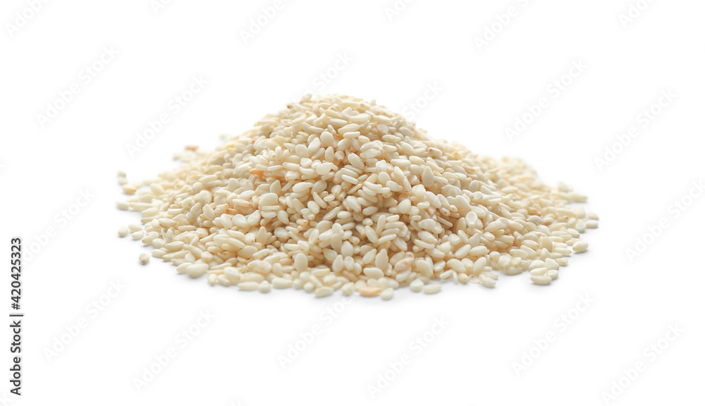 Pile of sesame seeds on white background Pile of sesame seeds on white background