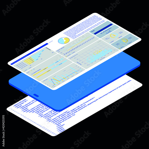 Tablet. Dashboard. Graphs and diagrams. Tablet application. Charts