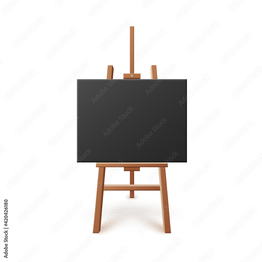 Easel with horizontal black artboard, realistic vector illustration isolated. Easel with horizontal black artboard, realistic vector illustration isolated.