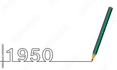 One line drawing style with a pen on the right and 1950 on the left, the year of the lord. Concept about writing, simply, yearly, celebrating, anniversary and etc.