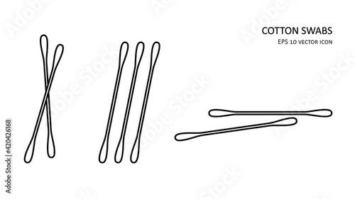 Vector thin line icon of cotton swabs. Hygiene and health care concept of cotton buds eps 10 illustration. Ear stick.