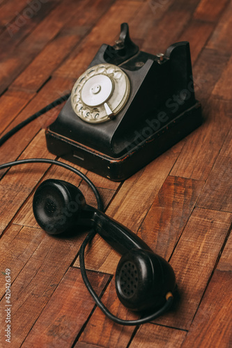 retro telephone nostalgia old technology communication wooden background