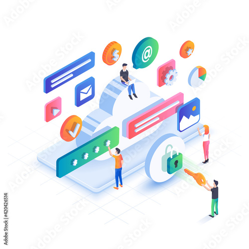 Modern Isometric Illustration design - Cloud Security concept