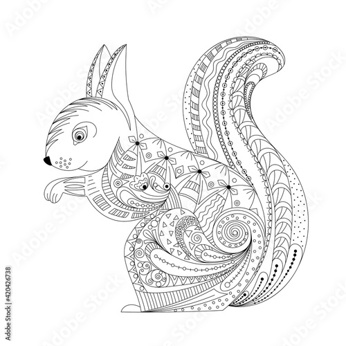 Hand drawn squirrel zentangle style for coloring book,tattoo,t shirt design,logo