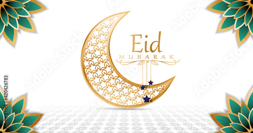 eid mubarak background simple the moon with ornament stars in center photo