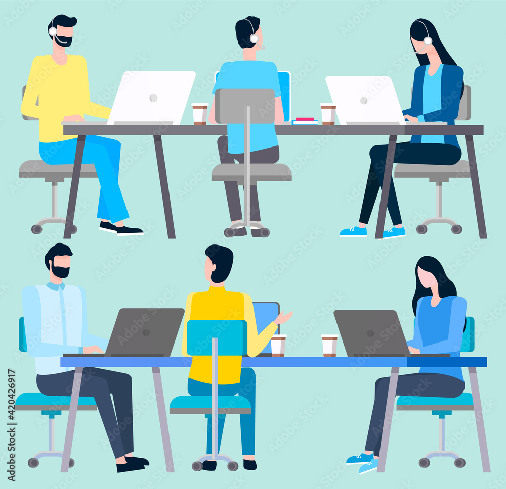Online consultants or managers isolated. Vector people working Online consultants or managers isolated. Vector people working