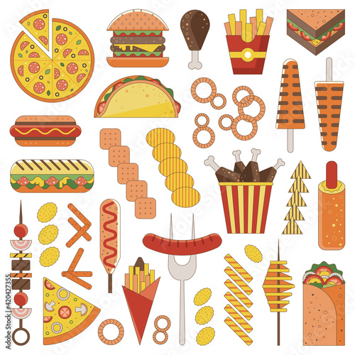 Fast Food and Junk Food Icons Set