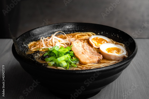 Bowl of mouth watering japanese ramen for single serving