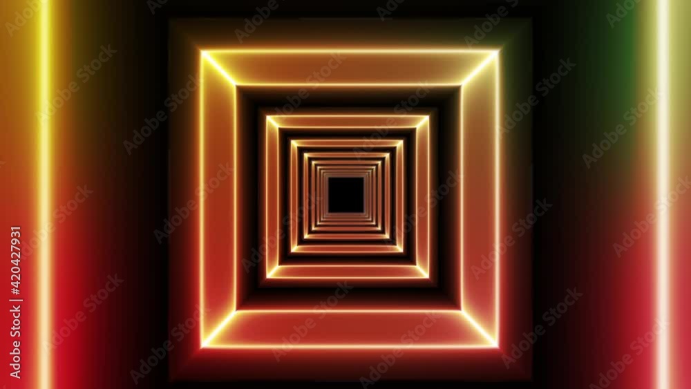 Futuristic rainbow neon square tunnel
