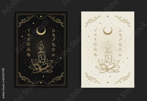 Candle shines with lotus flowers in the dark, logo or vector illustrations, symbols of kind hope, peace, tender hearts, love and charity emblems