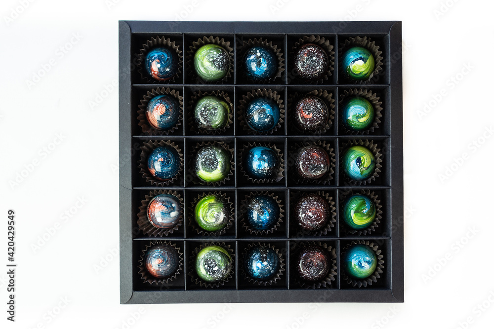 Beautiful art choclate candies in black box Beautiful art choclate candies in black box