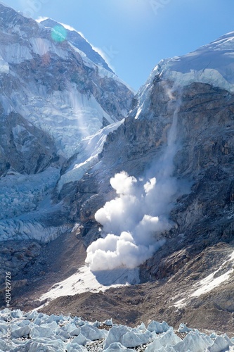 Canvastavla avalanche from Nuptse peak near everest base camp