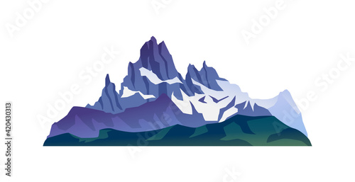 Mountain with snow capped sharp peaks isolated cartoon icon. Vector landscape of range in ice, hiking and climbing sport adventure. National chinese or japanese mountains with snowy tops